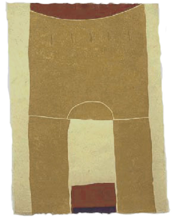 Ludwig Gruber, Gelbes Tor, Farblinolschnitt, 2003 auf kahari-Seidelbastpapier 70 x 50 cm 