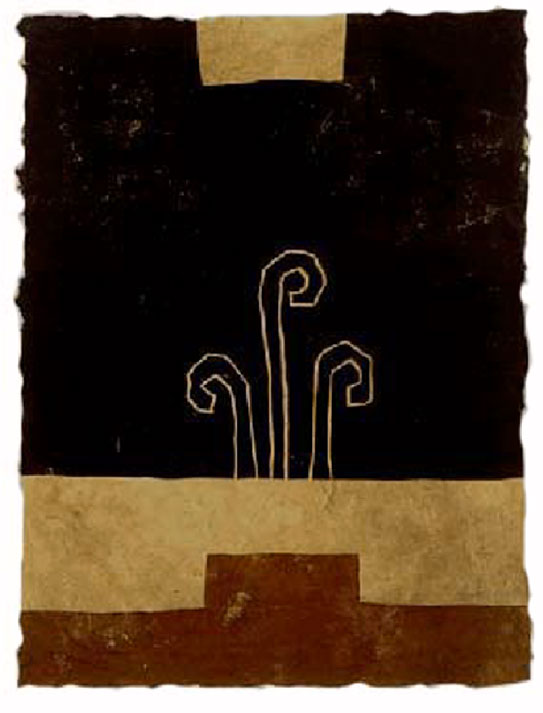Ludwig Gruber, Ohne Titel, Farblinolschnitt, 2001 auf kahari-Seidelbastpapier 50 x 38 cm 